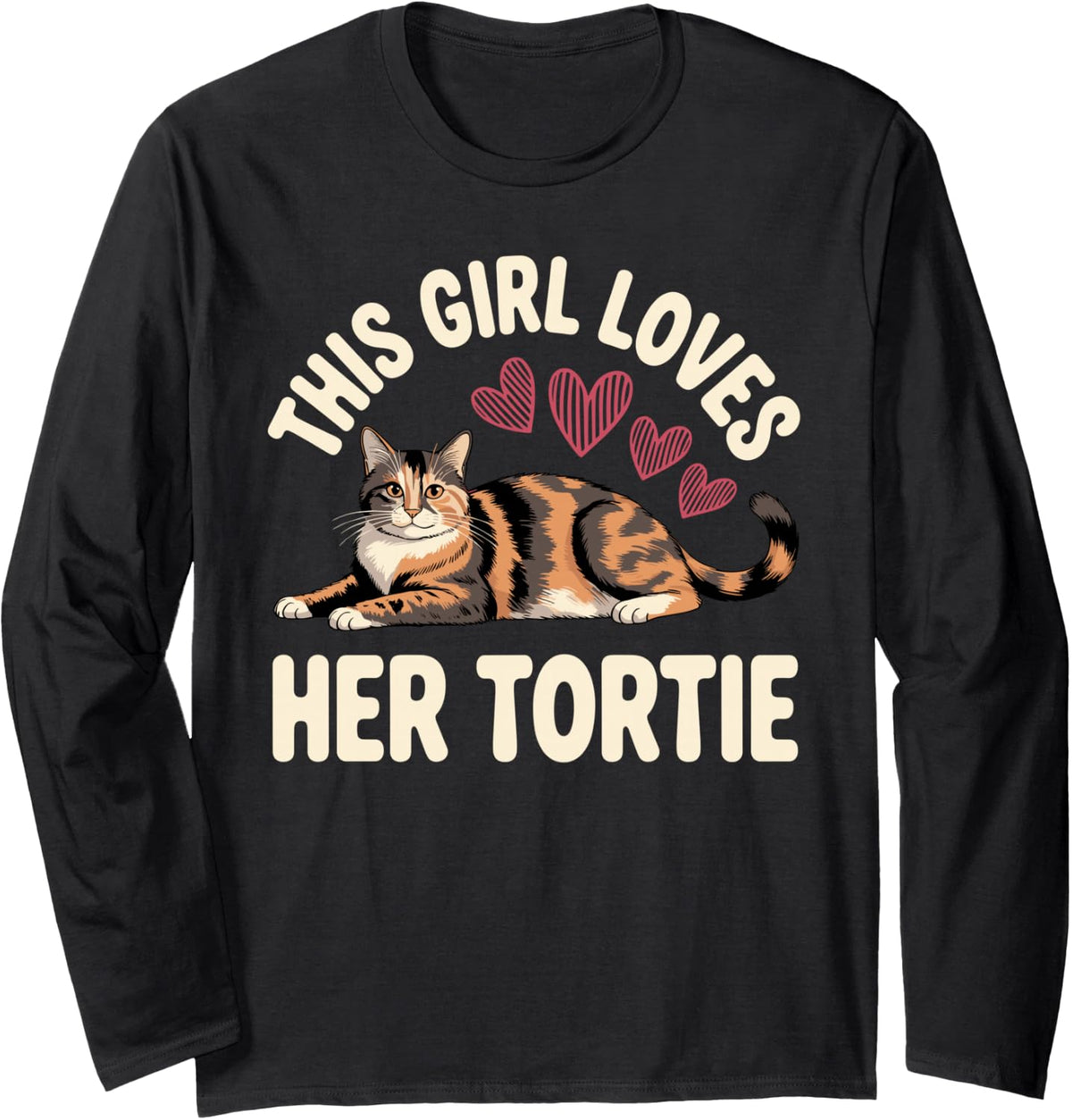 Funny Tortie Cat Art for Girls Women Tortoiseshell Cat Lover Long Sleeve T-Shirt - Adult Unisex Black