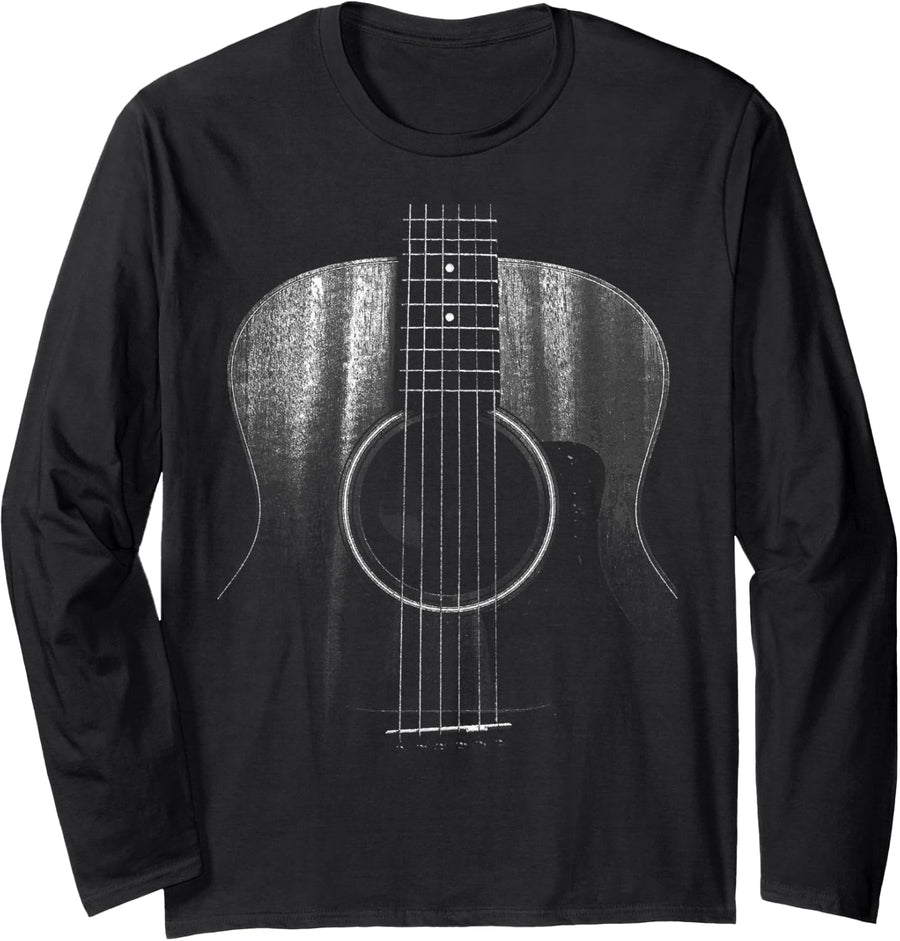 Acoustic Guitar Player Six String Classic Rock & Roll Design Long Sleeve T-Shirt - Adult Unisex Black