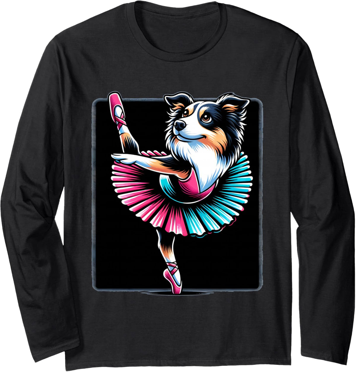 Ballerina Border Collie Dog Dancing Long Sleeve T-Shirt - Adult Unisex Black