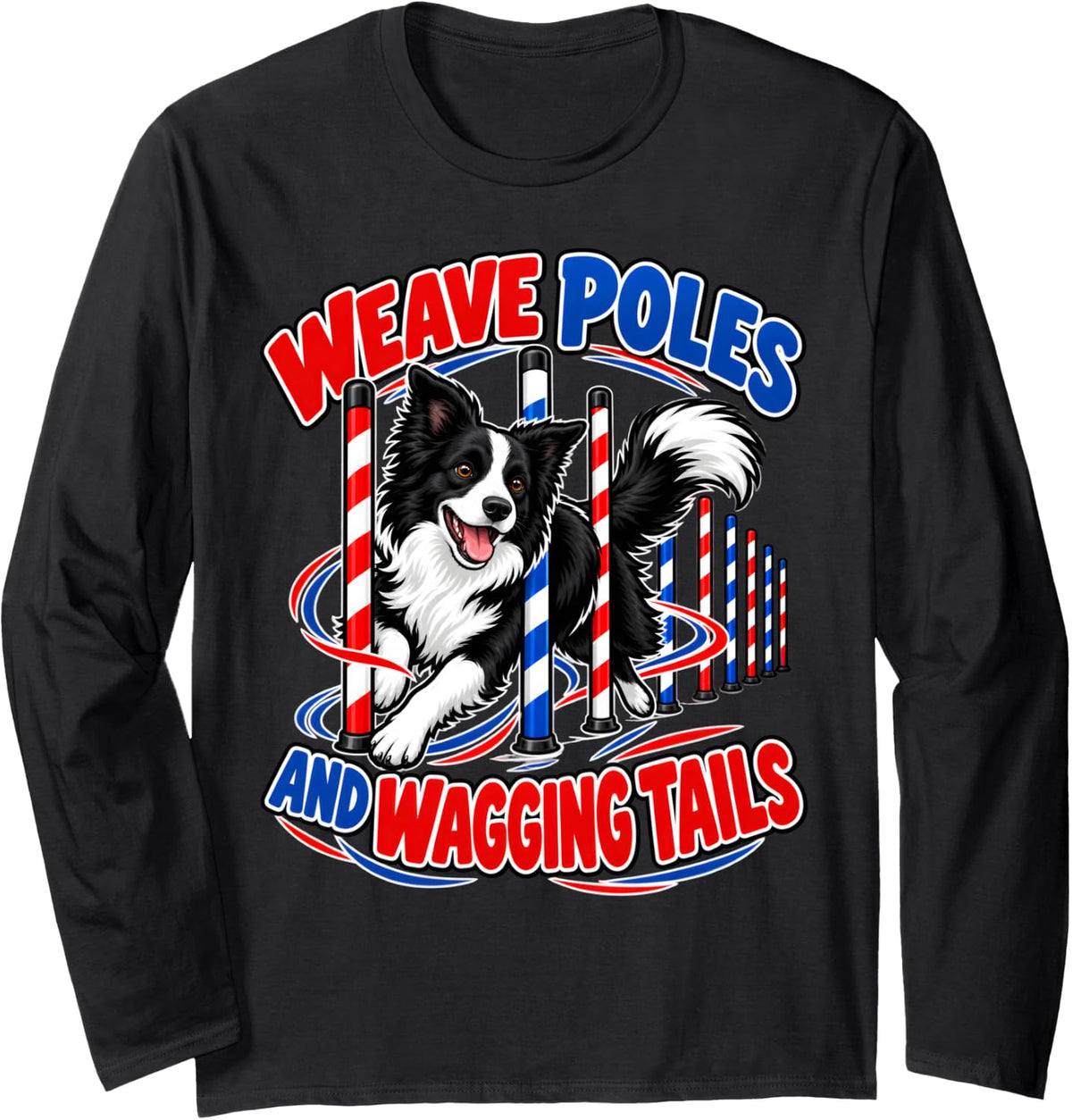 Weave Poles and Wagging Tails Dog Agility Trainer Long Sleeve T-Shirt - Adult Unisex Black