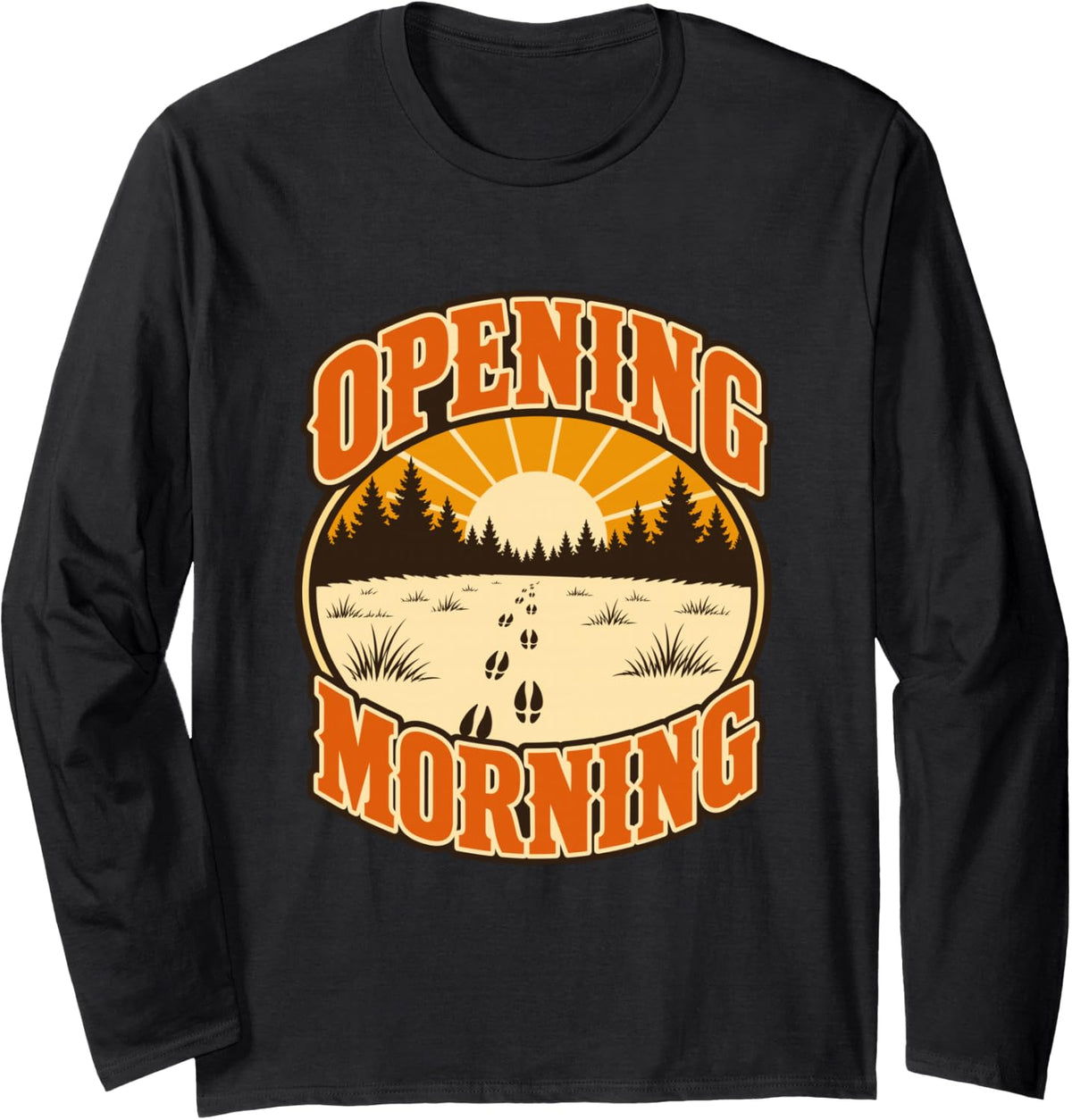 Opening Morning Whitetail Deer Hunting Tracks Long Sleeve T-Shirt - Adult Unisex Black