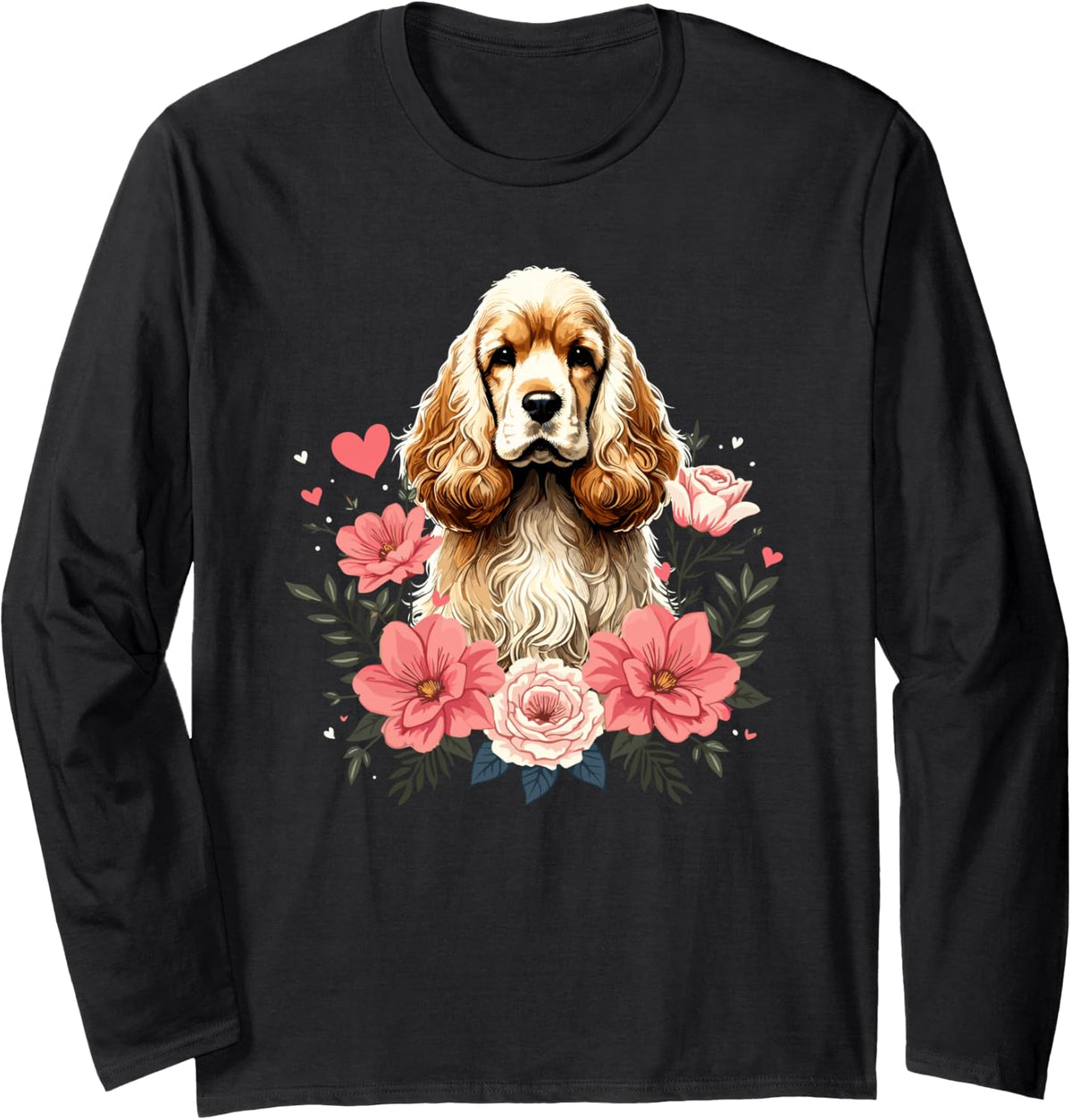 Roses Flowers English Cocker Spaniel Long Sleeve T-Shirt - Adult Unisex Black