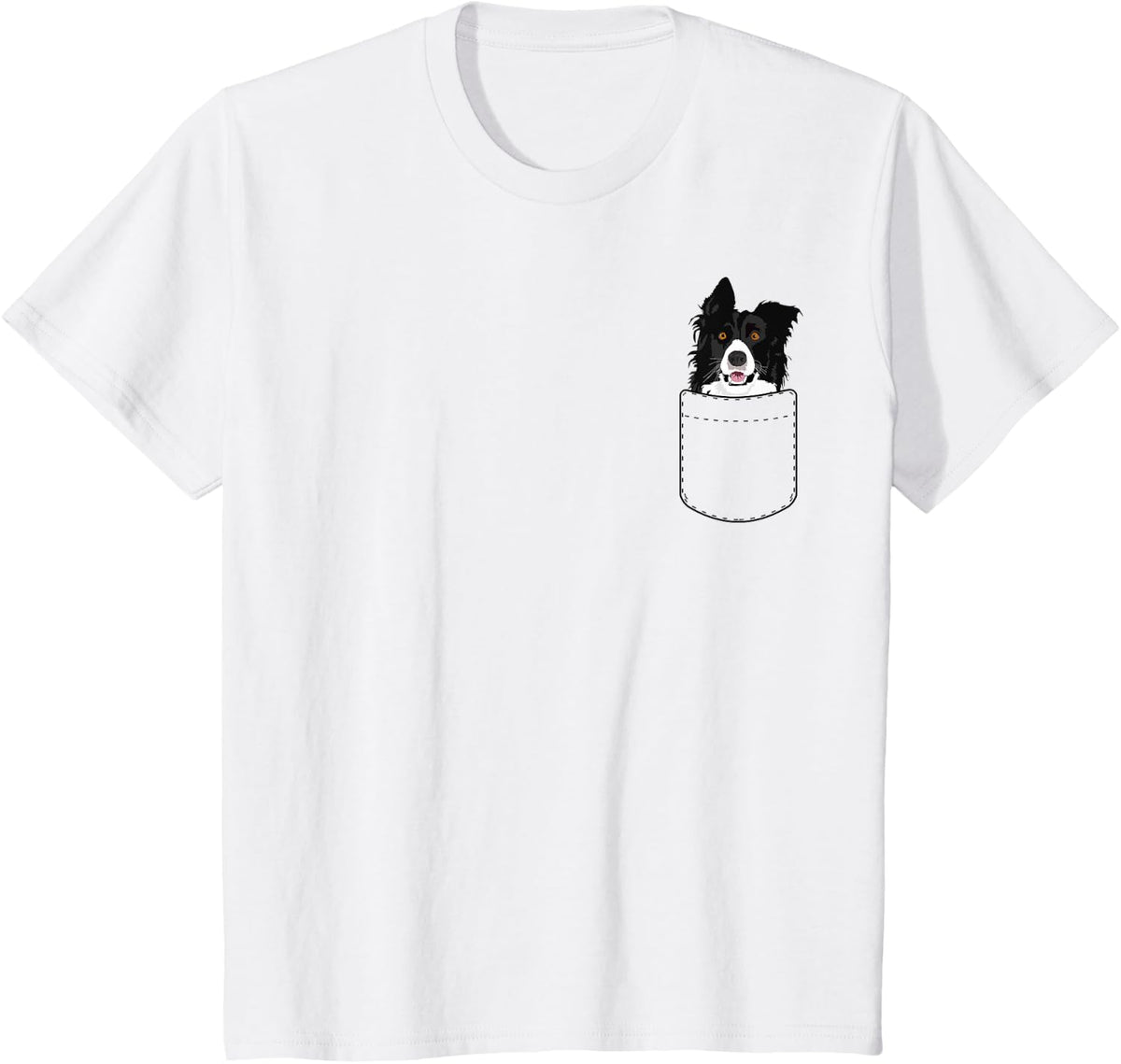 Rough Border Collie Dog In Pocket T-Shirt T-Shirt - White