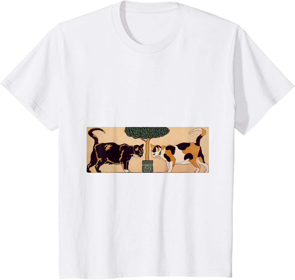 Comfortees Two cats -- calico cat and black cat T-Shirt, Small - White