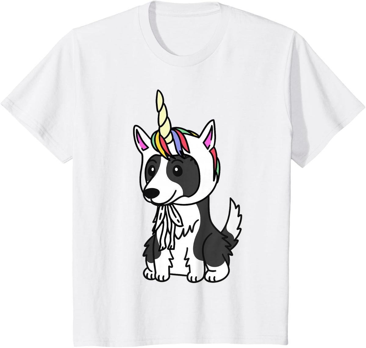Unicorn Hat Border Collie Funny Dog T-Shirt - White