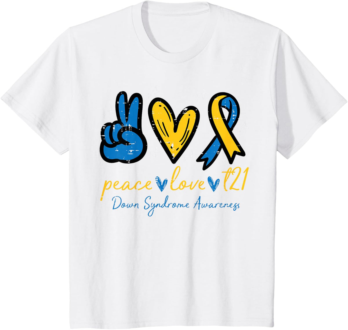 Peace Love Trisomy 21 Down Syndrome Awareness Women Men Kids T-Shirt - White