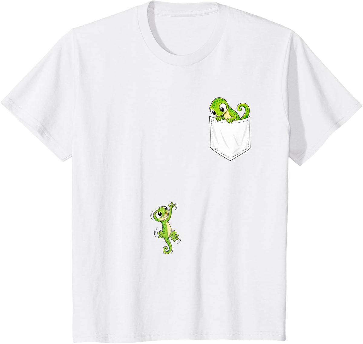 Chameleon Pocket with Lizard Friend for Kids T-Shirt - White