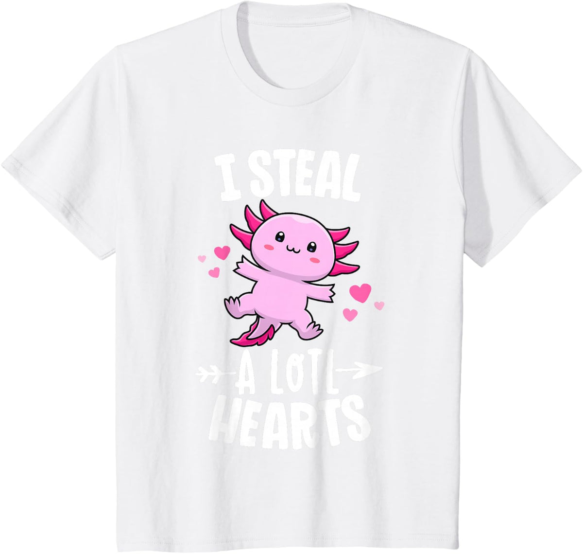 Funny Valentines Day Kawaii Axolotl Lover Anime Steal Hearts T-Shirt - White