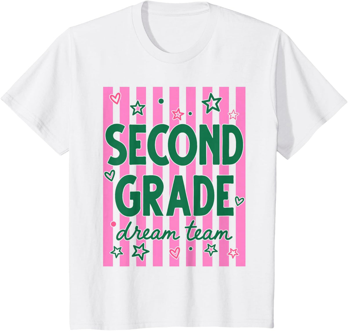 Second Grade Dream Team Stripes Back to School T-Shirt for Kids Teachers Tees - White