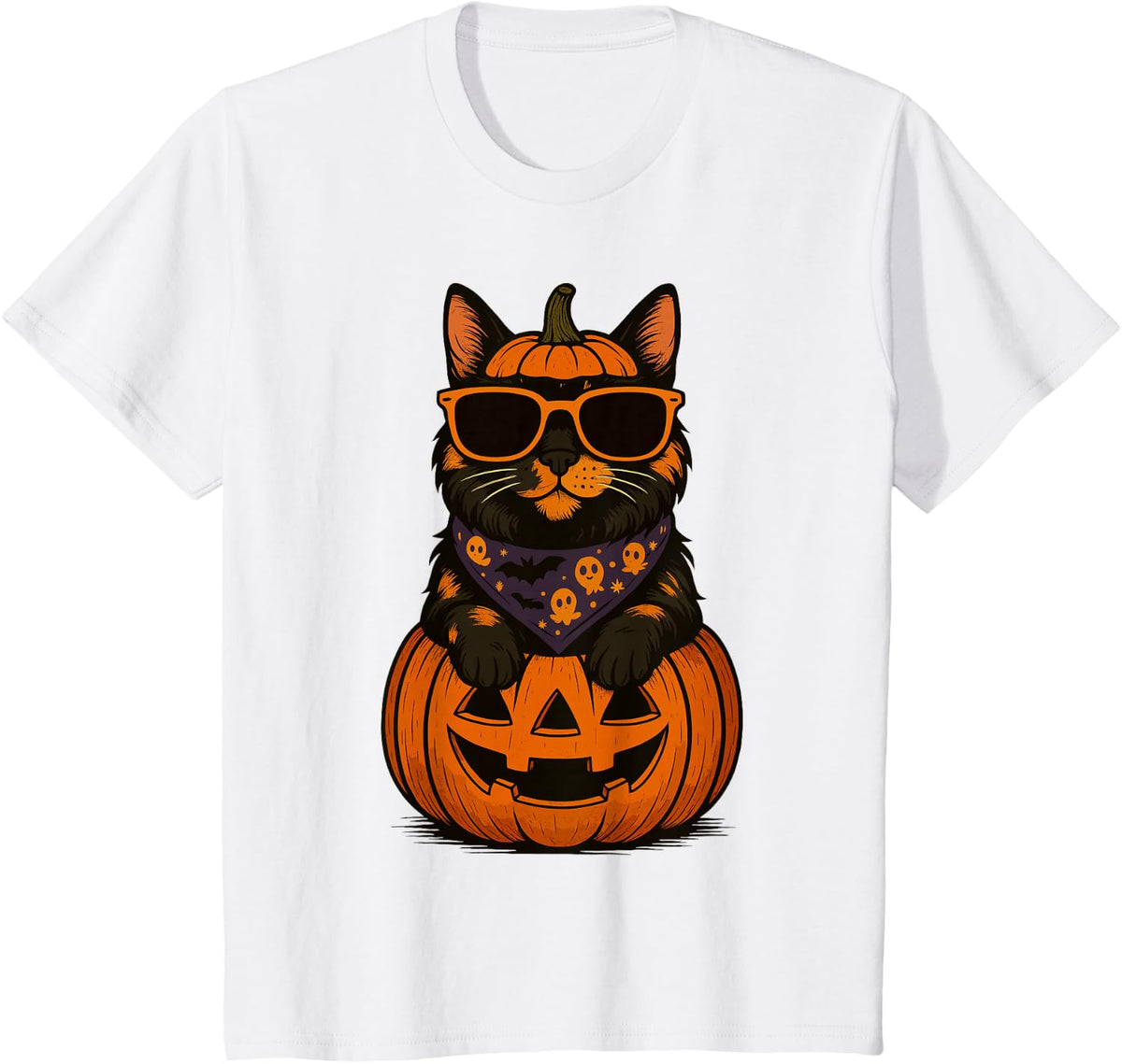 Spooky Tortoiseshell Cat Pumpkin Halloween Cat Lover T-Shirt - White