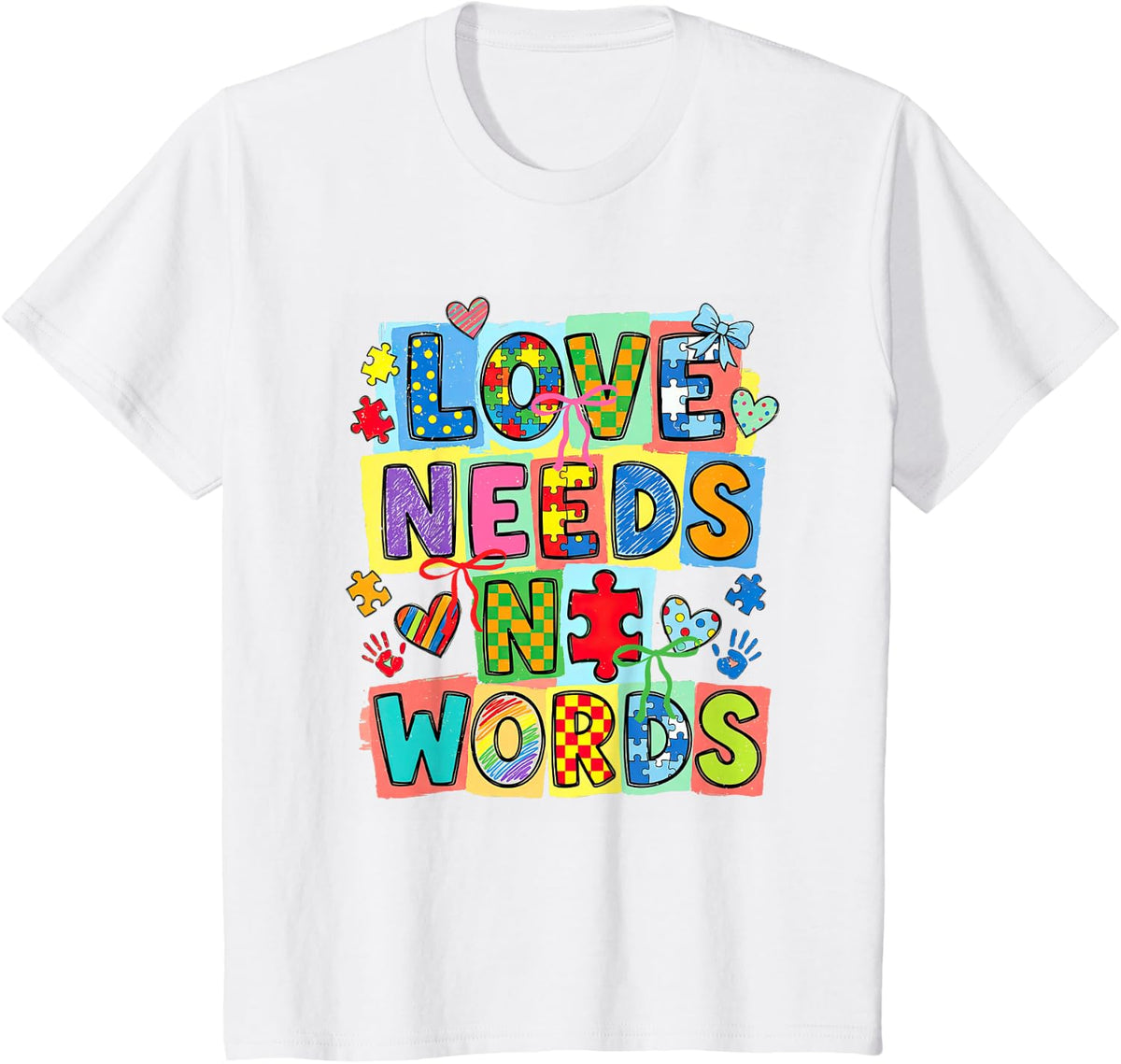 Love Needs No Words Coquette Bow Puzzle Autism Awareness T-Shirt - White