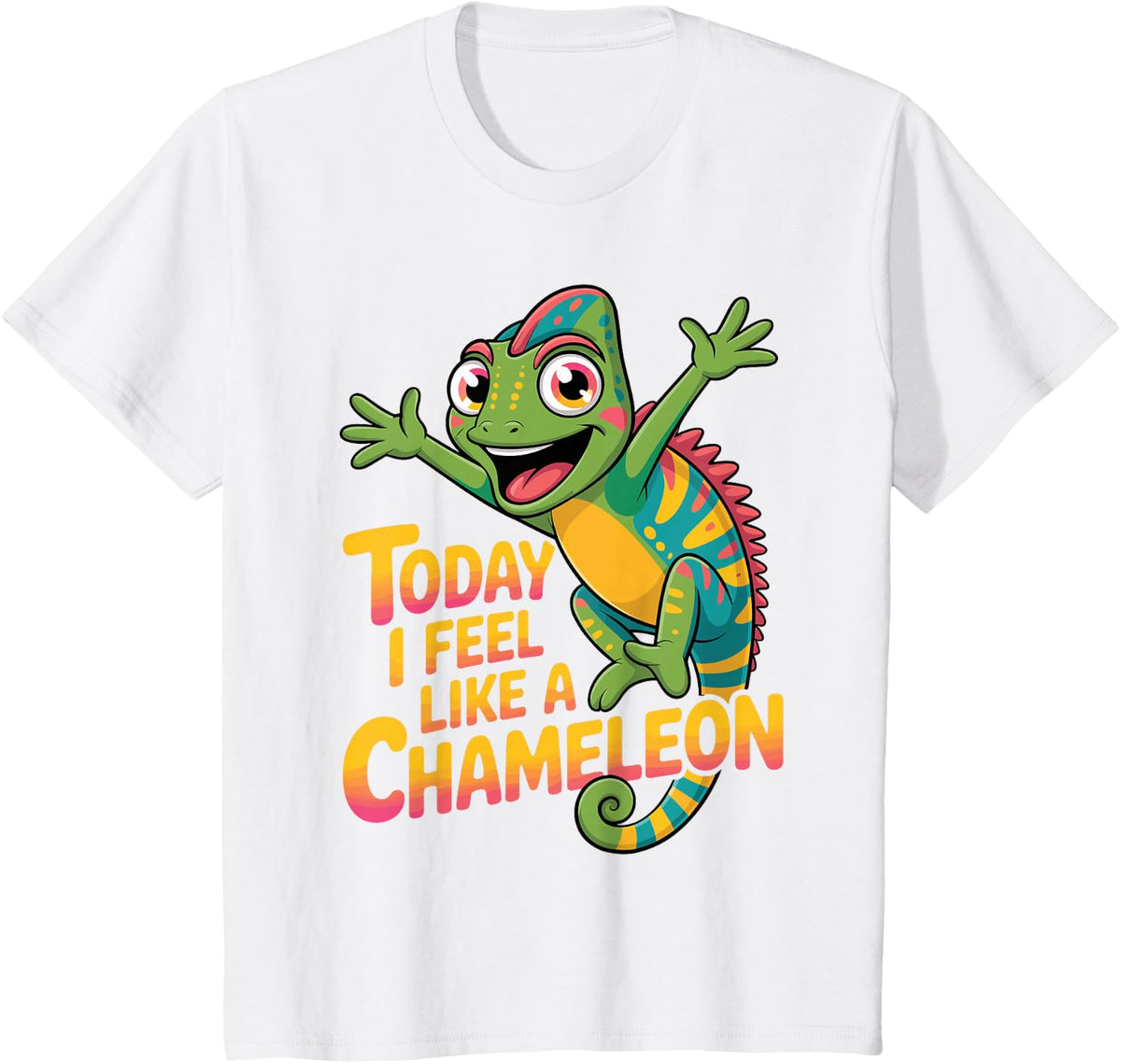 Exotic Camouflage Colorful Climb Arboreal Artistic Chameleon T-Shirt - White