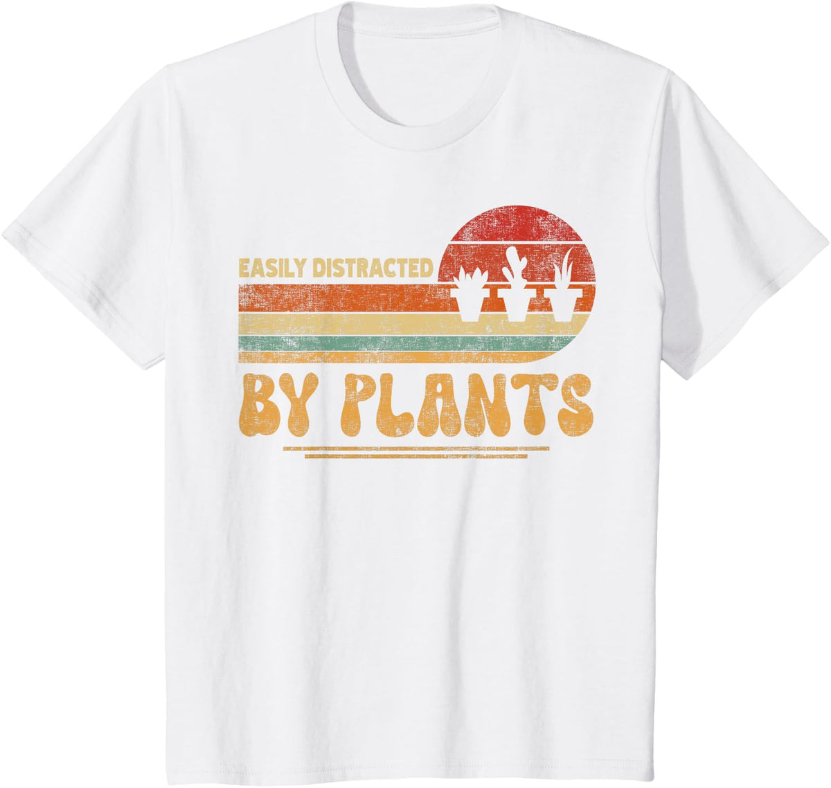 Retro Pots Easily Distracted By Plants | Botany Plant Lover T-Shirt - White