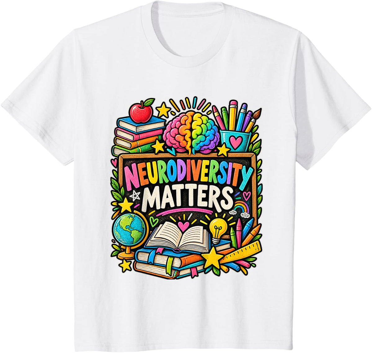 Neurodiversity Matters Teacher Educator Student Ally Support T-Shirt - White