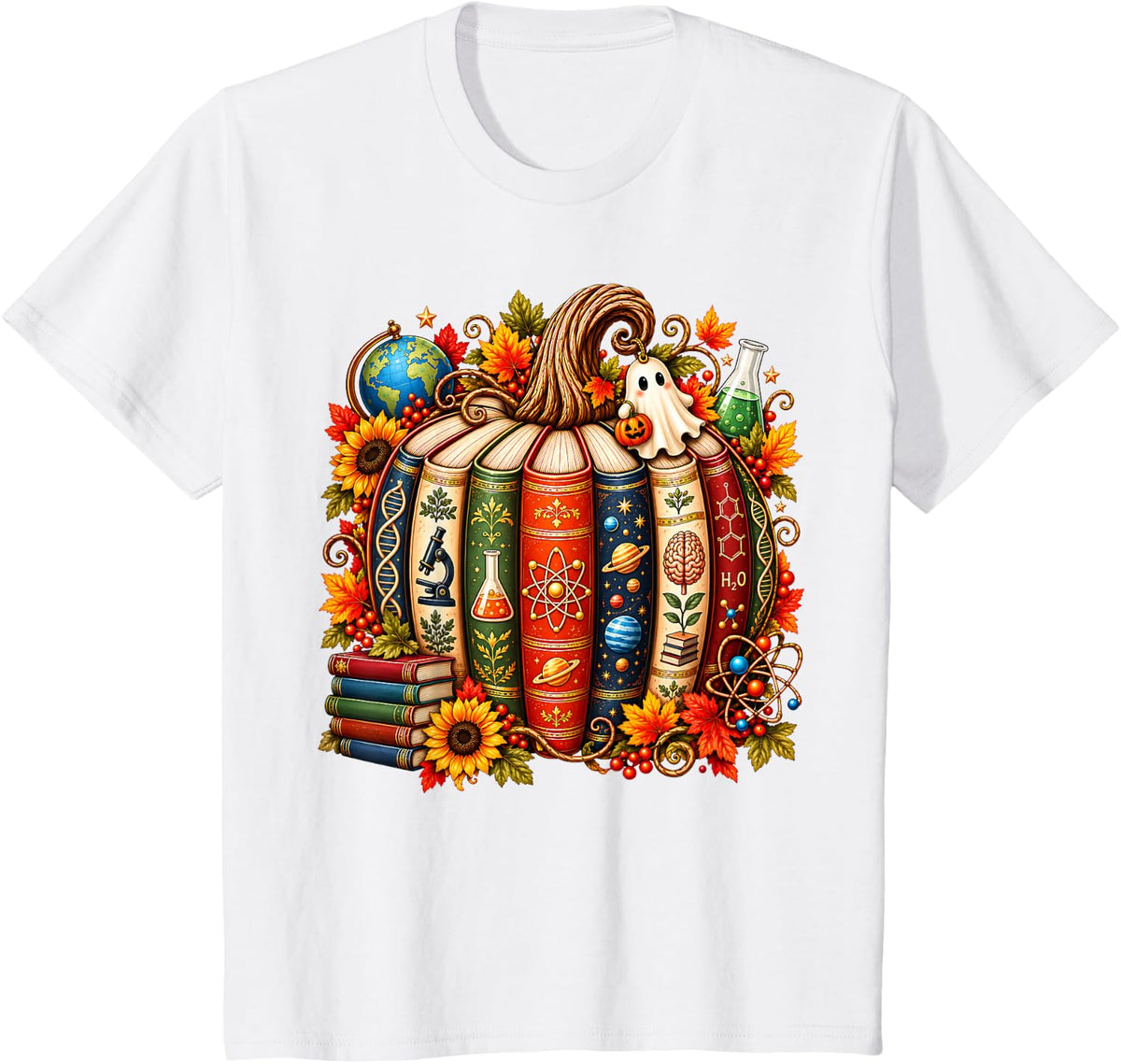 Science Teacher Ghost Halloween Fall Pumpkin STEM T-Shirt - White
