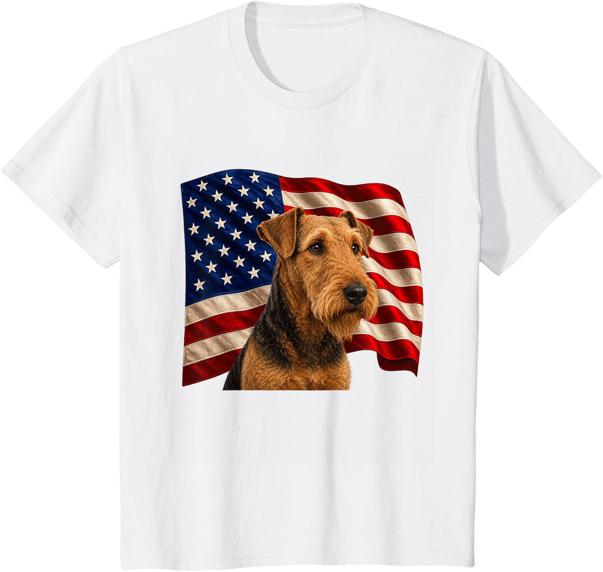 Patriotic 4th July USA Flag Airedale Terrier T-Shirt - White