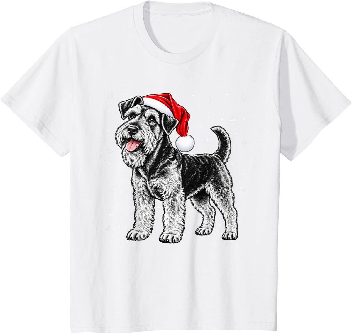 Airedale Terrier Christmas Santa Hat Snowflakes Holiday Dog T-Shirt - White