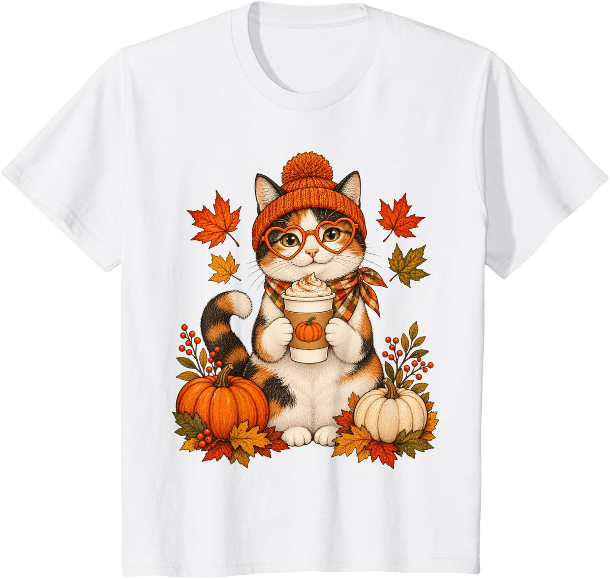 Calico Cat Fall Autumn Season Pumpkin Spice T-Shirt - White