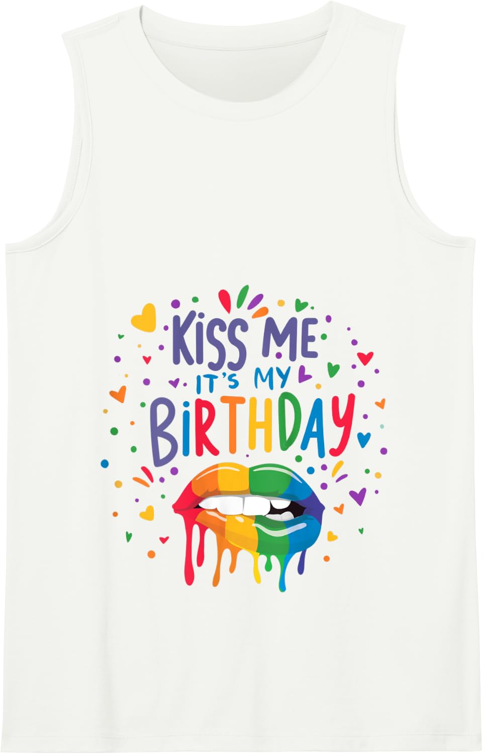 Kiss Me It's My Birthday Gay Pride LGBTQ Rainbow Humor Cute Tank Top - White