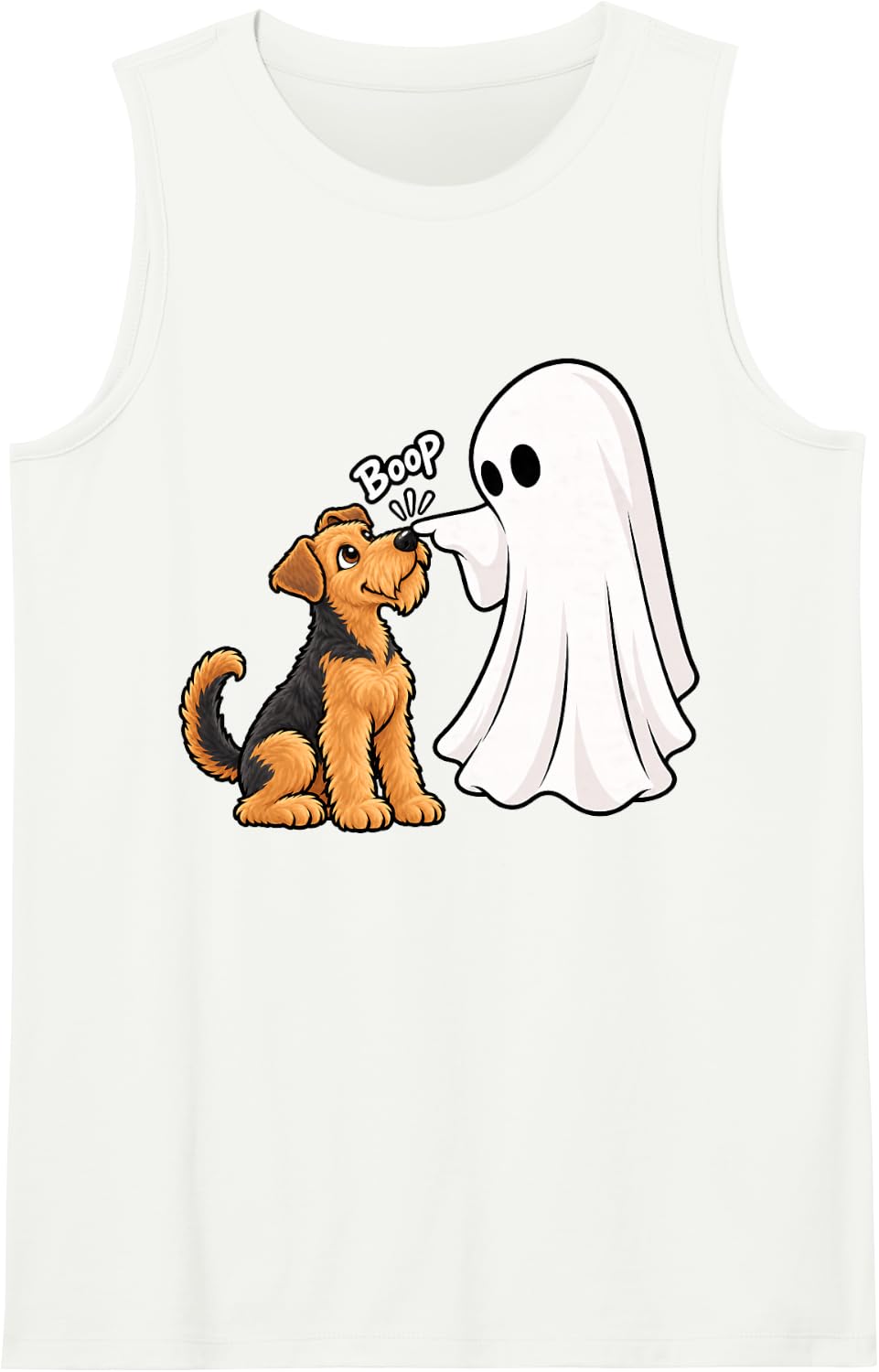 Funny Ghost Airedale Terrier Boop Halloween Dog Lover Sleeveless Tank Top - White