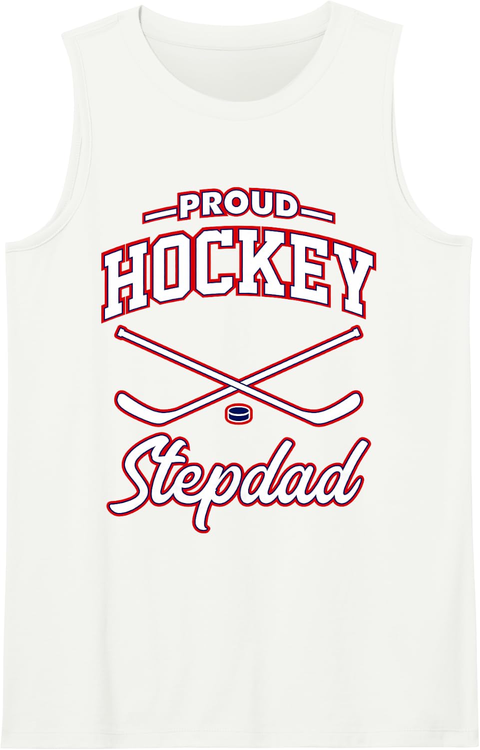 Proud Hockey Stepdad Sleeveless Tank Top - White