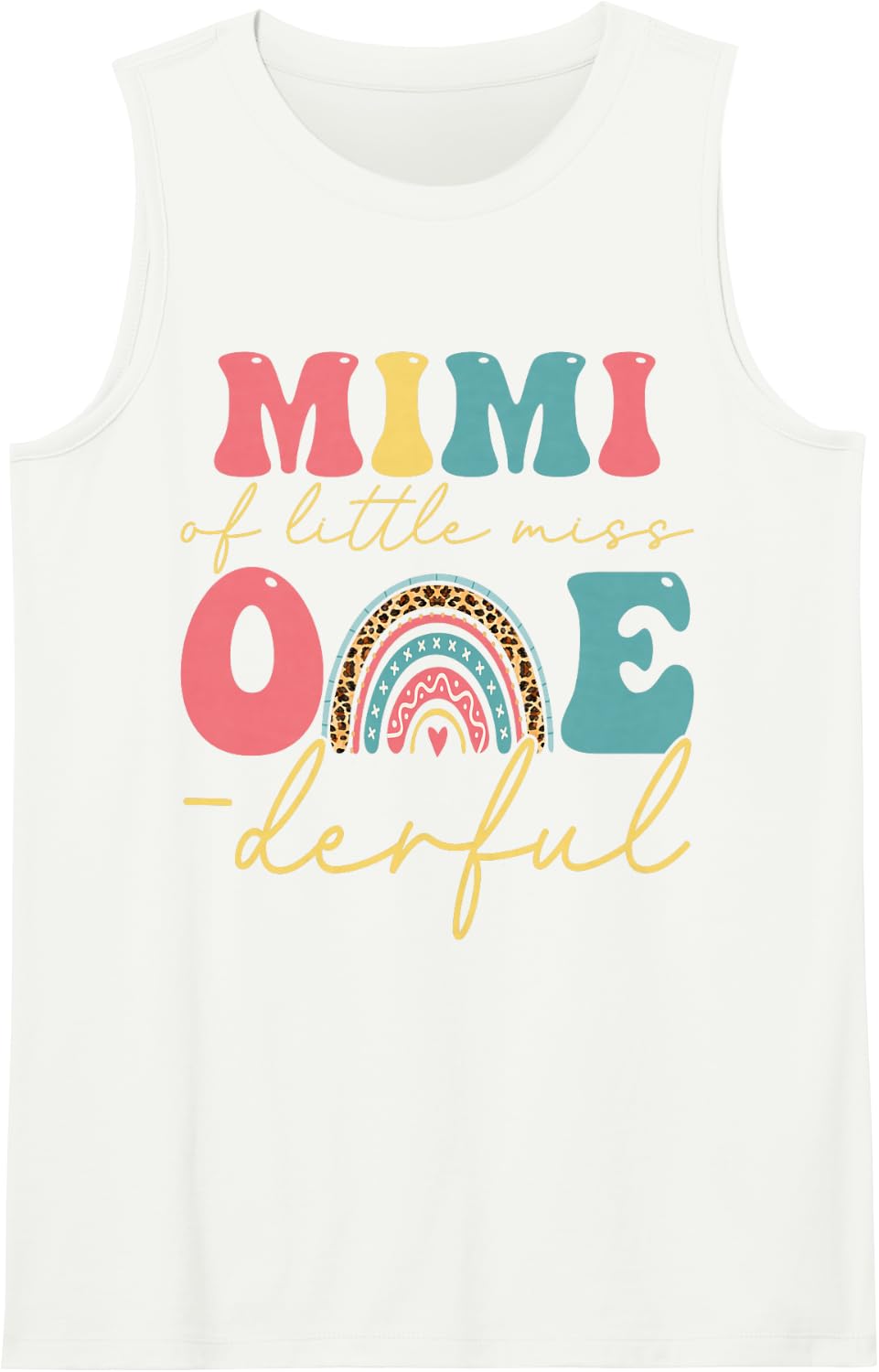 Boho Mimi of Miss One-Derful 1st Birthday Girl Cute Rainbow Sleeveless Tank Top - White