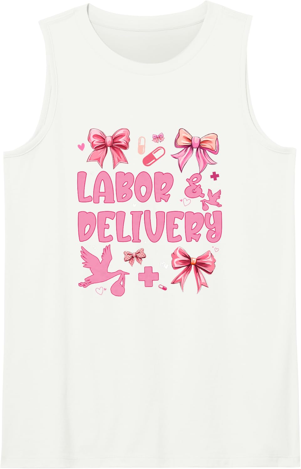 L&D Labor and Delivery Nurse Cute Coquette Pink Bow Ribbon Sleeveless Tank Top - White