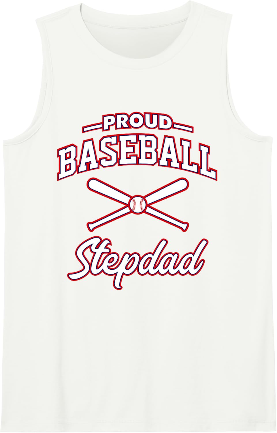 Proud Baseball Stepdad Sleeveless Tank Top - White