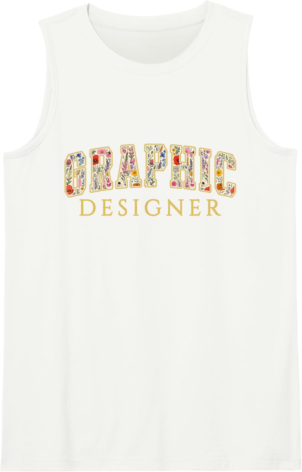 Graphic Designer Wildflower Varsity Letters Artist Sleeveless Tank Top - White