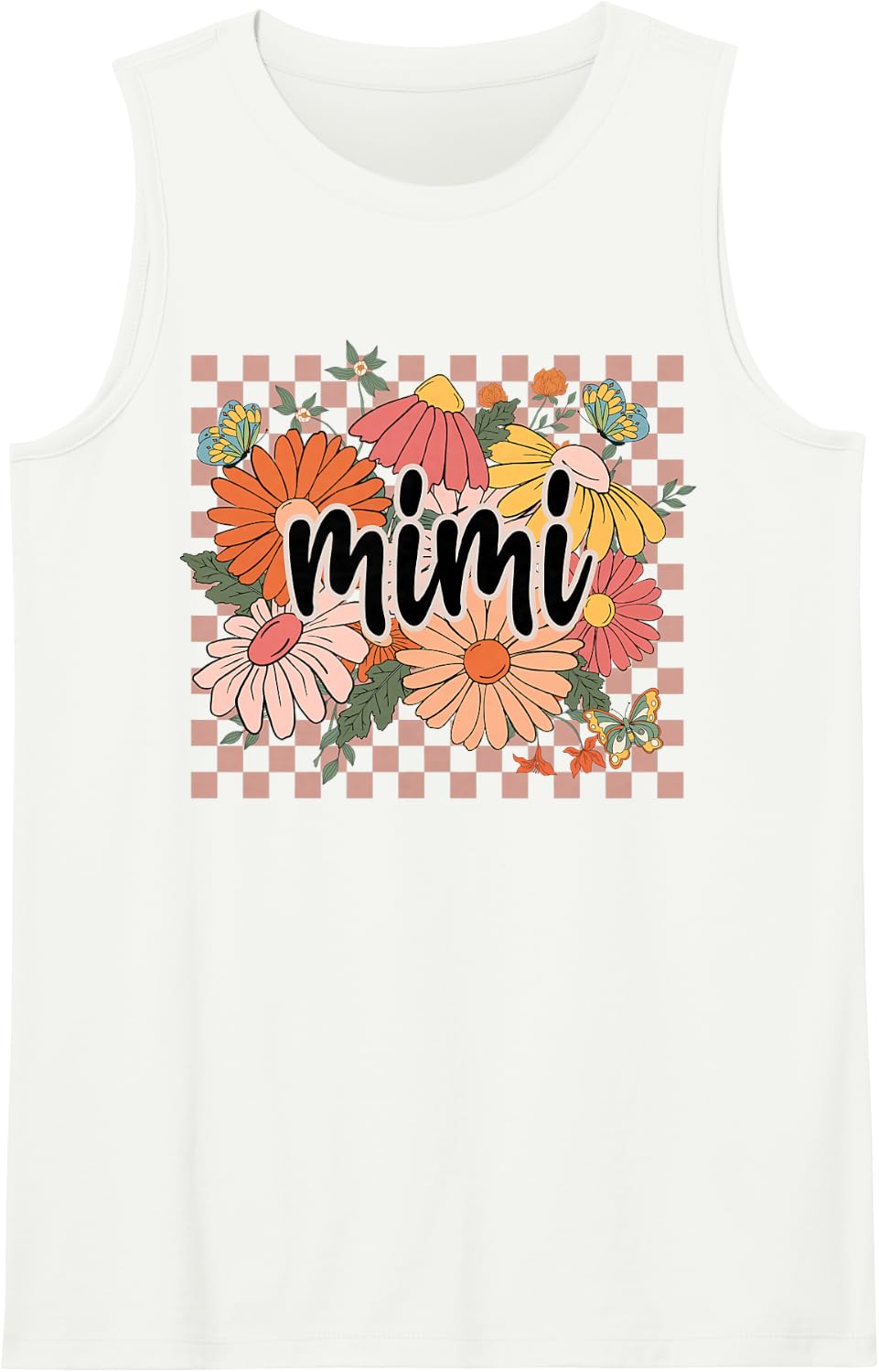 Mimi Floral Mother's Day Wildflower Girl Women Plaid Sleeveless Tank Top - White