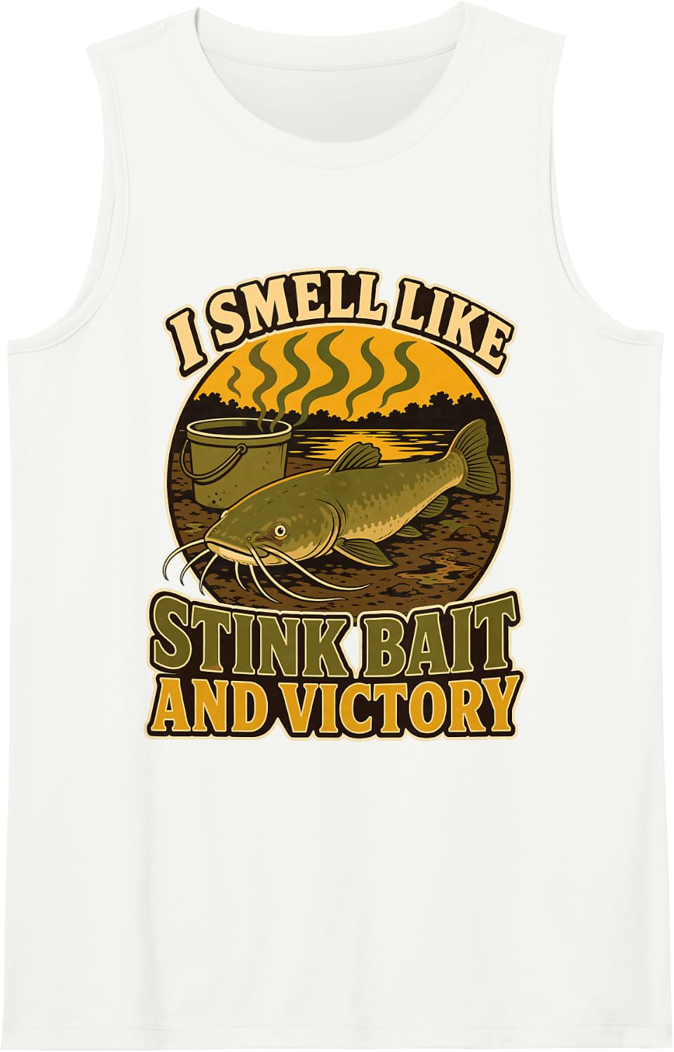 Stink Bait and Victory Catfish Fishing River Sleeveless Tank Top - White
