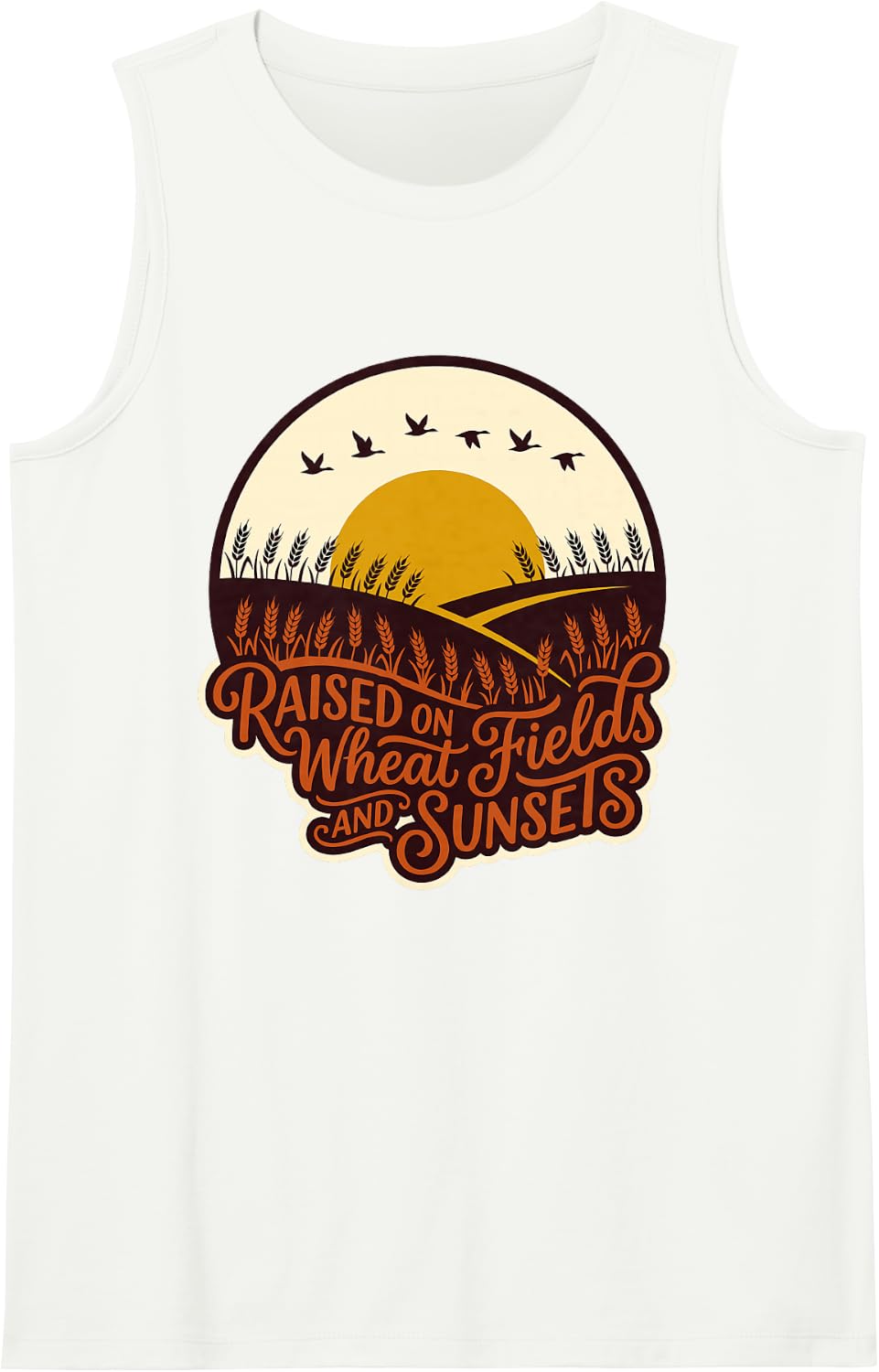 Raised ON Wheat Fields Rustic Sunsets Rural Sleeveless Tank Top - White