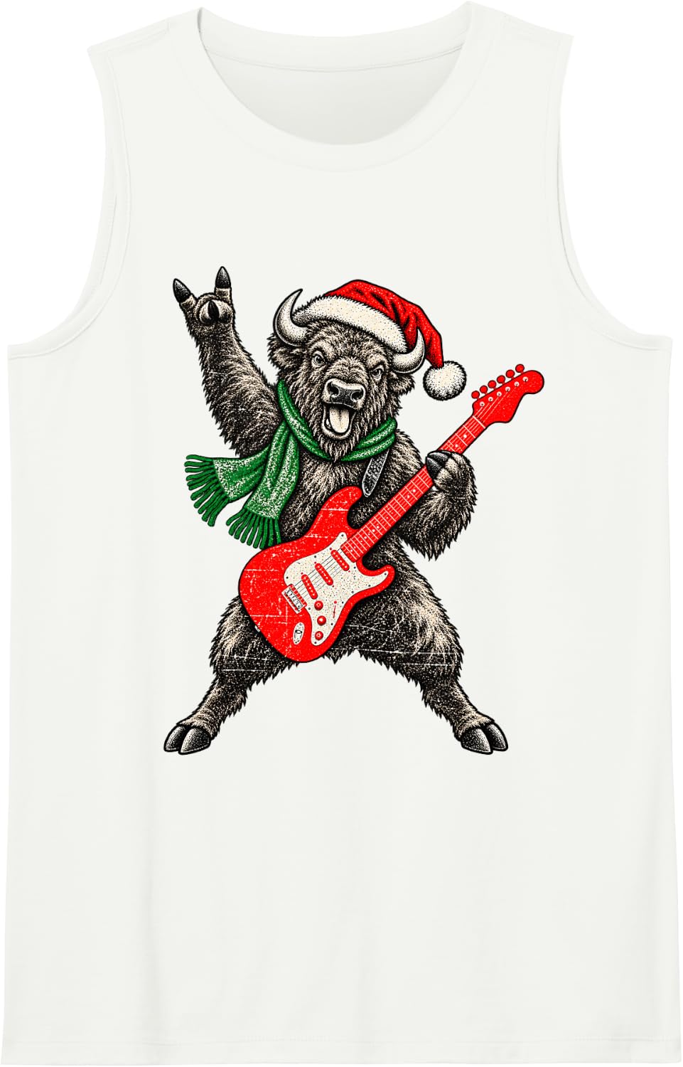 Vintage Bison Rock Playing Guitar Funny Christmas Sleeveless Tank Top - White