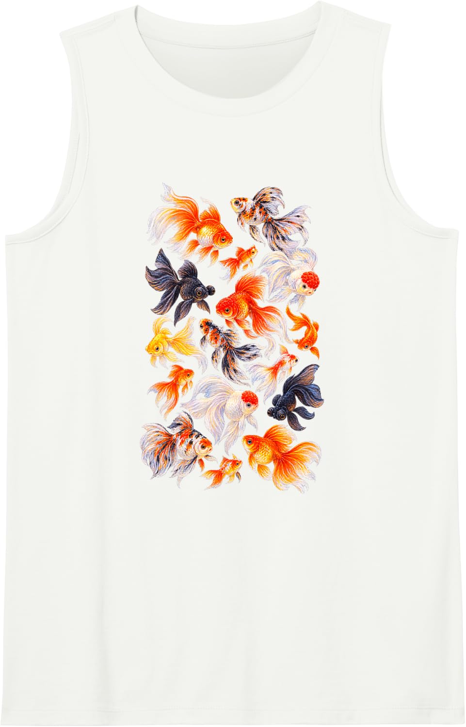 Fancy Goldfish Types Aquarium Fish Oranda Black Moor Sleeveless Tank Top - White