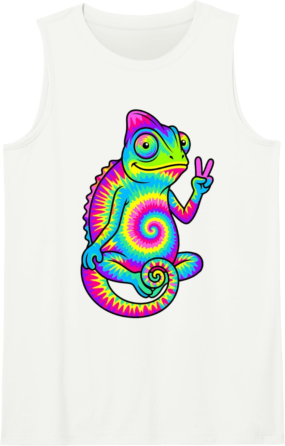 Tie Dye Peace Chameleon Funny Colorful Lizard Reptile Sleeveless Tank Top - White