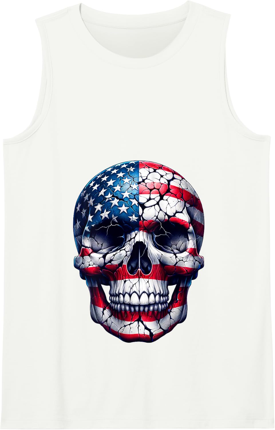 USA Skull American Flag Skeleton 4th of July Patriotic USA Tank Top - White