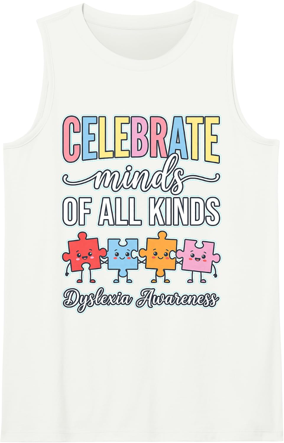 Celebrate Minds of All Kinds Dyslexia Awareness Sleeveless Tank Top - White
