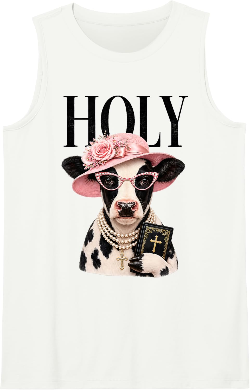 Holy Cow Funny Cow Lover Mom Mother's Day Christian Faith Sleeveless Tank Top - White