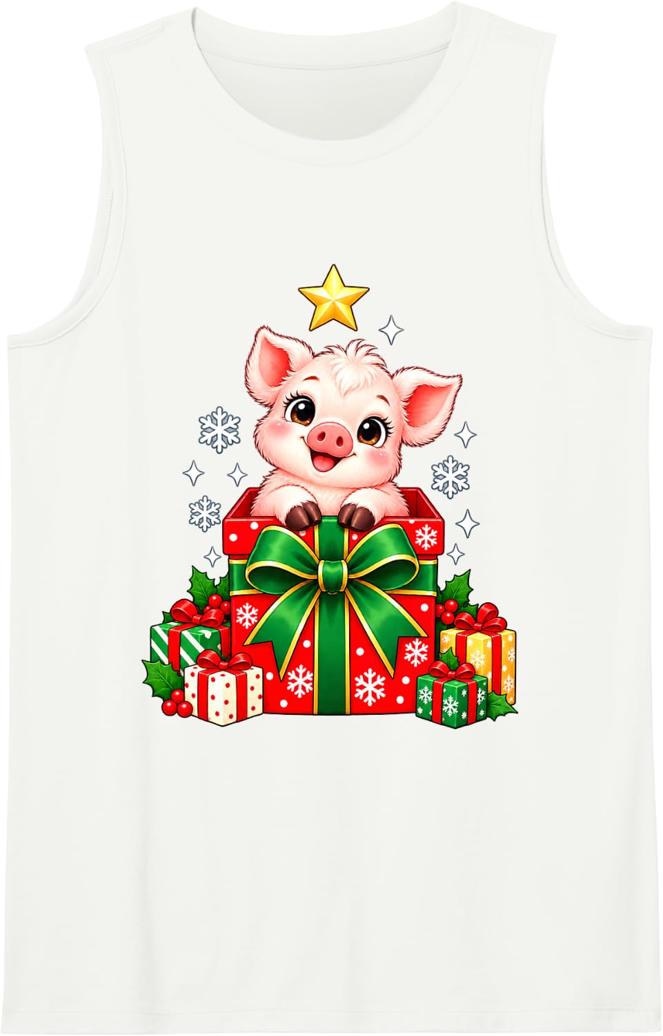 Sweet Pig Christmas Box Holiday Graphic Sleeveless Tank Top - White
