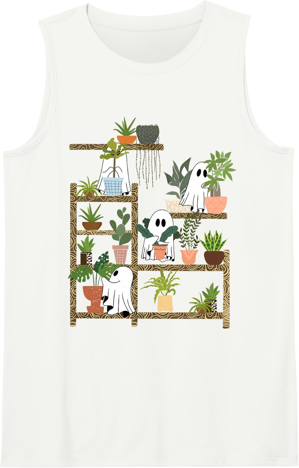 Funny Ghost Plants Spooky Season Trick Or Treat Halloween Sleeveless Tank Top - White