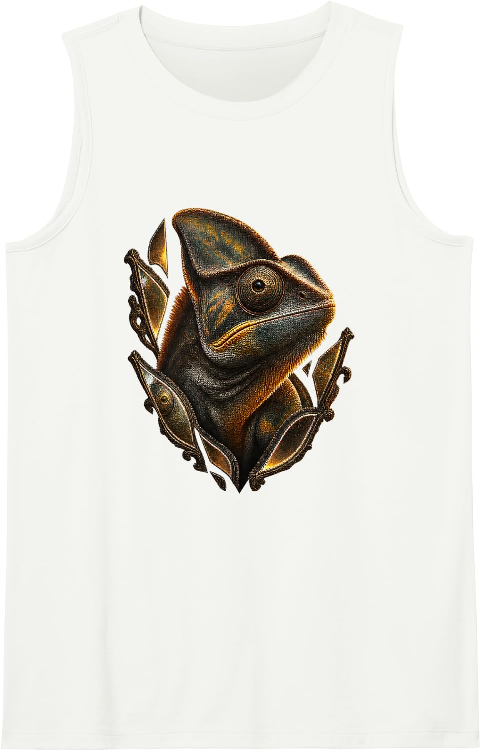 Chameleon with Antique Mirror Fragments Reptile Art Sleeveless Tank Top - White