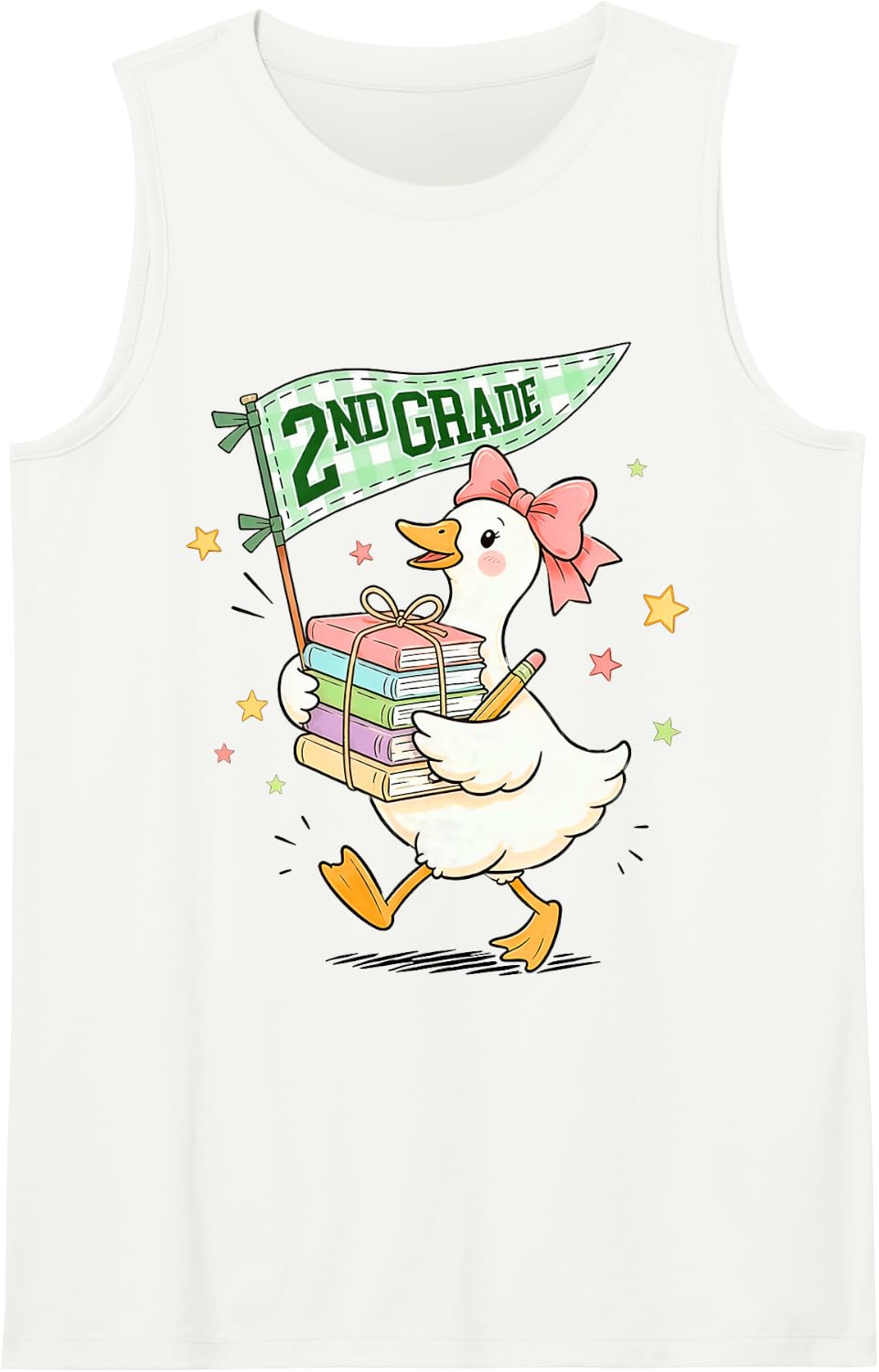 2nd Grade Teacher Duck Goose Back to School Sleeveless Tank Top - White