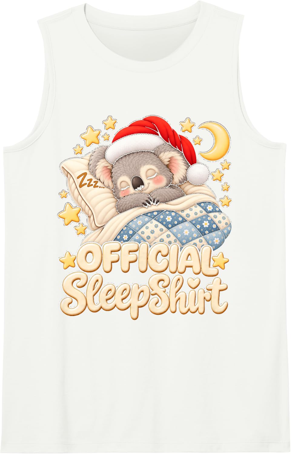 Sleeping Koala Santa Hat Christmas Bedtime Girls Women Kids Sleeveless Tank Top - White