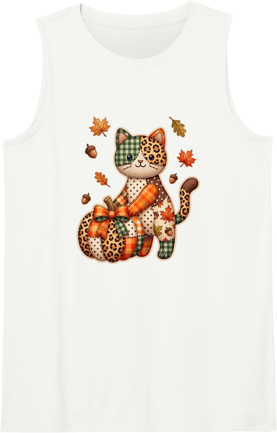 Pumpkin Fall Season Autumn Cat Lover Gift Sleeveless Tank Top - White