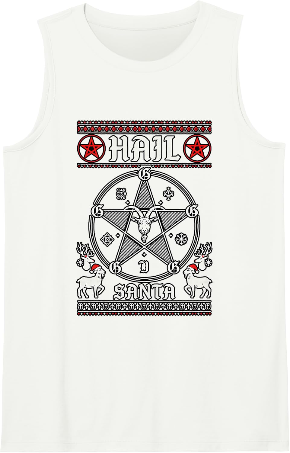 Hail Santa Pagan Solstice Gothic Ugly Christmas Satanic Sleeveless Tank Top - White