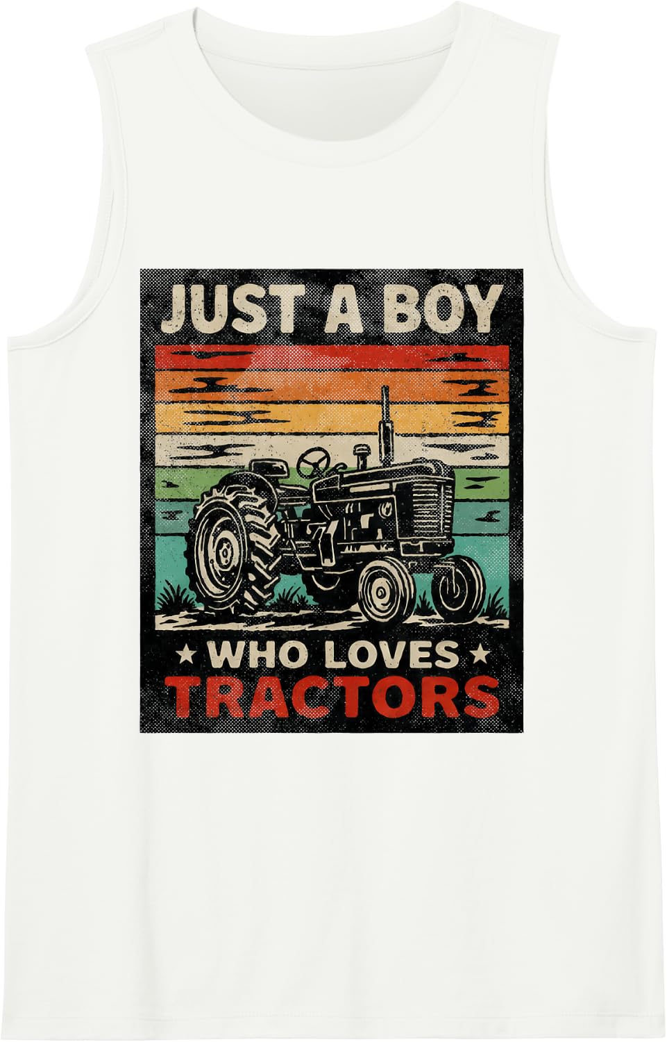 Just A Boy Who Loves Tractors Vintage Country Life Sleeveless Tank Top - White