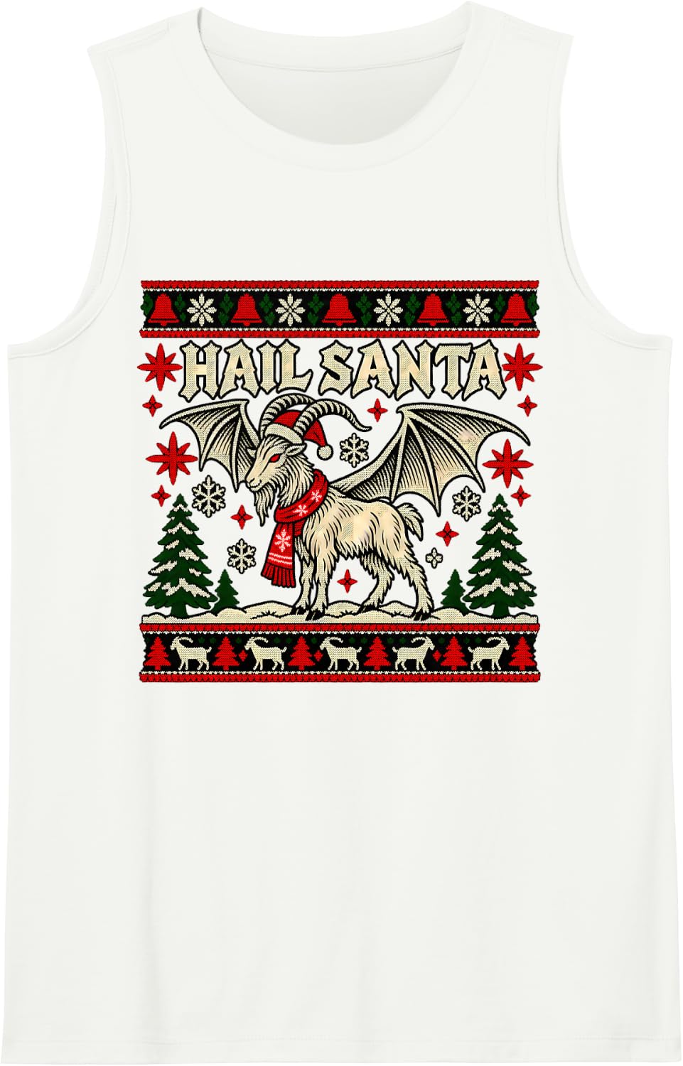 Hail Santa Winter Solstice Yule Pagan Christmas Gothic Sleeveless Tank Top - White