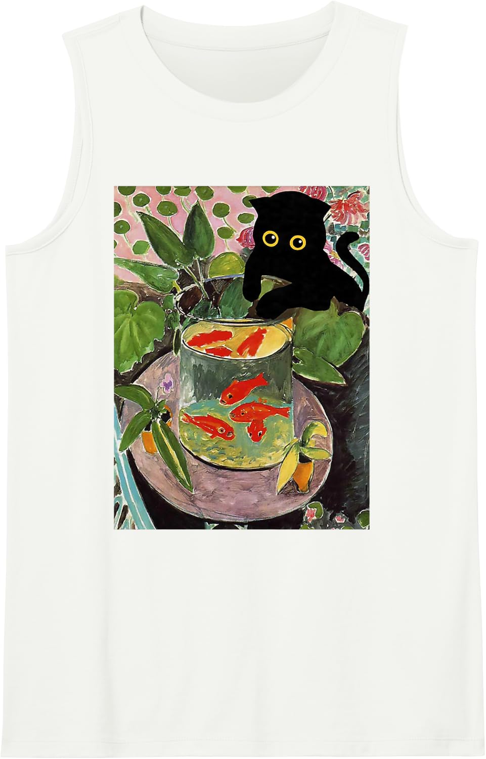Matise Goldfish and cat Famous Artwork Painting Sleeveless Tank Top - White