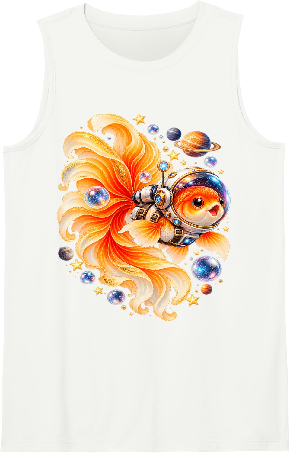 Astronaut Goldfish Space Aquarium Cosmic Fish Sleeveless Tank Top - White