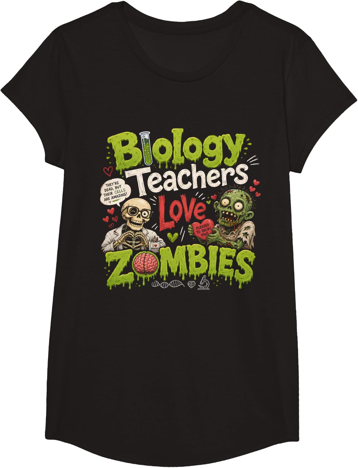 Biology Teachers Love Zombies Halloween Classroom Funny T-Shirt - Girls Black